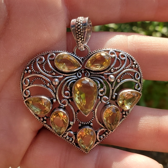 New Citrine 925 Silver Heart Pendant. - Picture 1 of 13